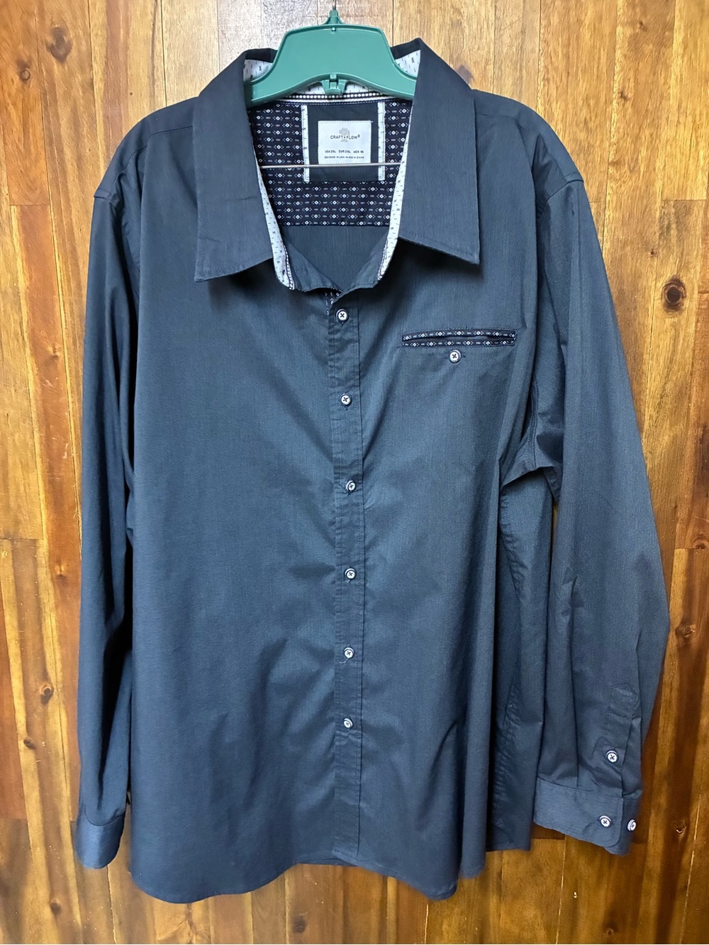 Craft + Flow Men's Navy Long-Sleeve Dress Shirt with Contrast Trim (2XL)